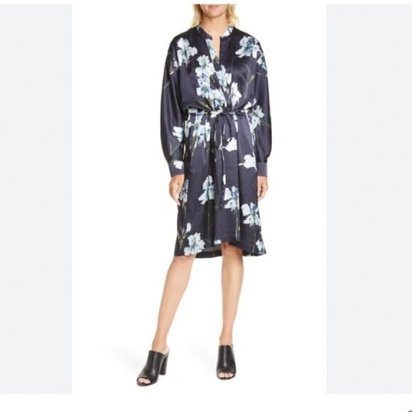 Vince Dresses & Skirts - Vince Iris satin button front Faux Wrap dress XL